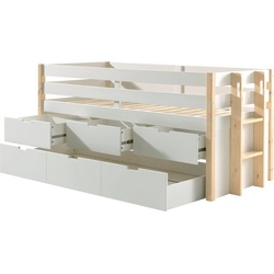 Vipack Hochbett Absturzschutz, Liegefläche 90×200 cm, Rolllattenrost, Ausf. Weiß/Natur weiß