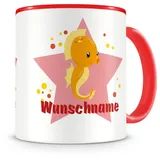 Samunshi® Kindertasse mit Namen Tasse Seepferdchen Personalisierte Tasse mit Namen Kinder Kinderbecher mit Namen Kindergarten rot 300ml