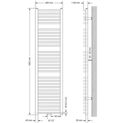 Badheizkörper Sahara 400x1800 mm Anthrazit gebogen mit Mittelanschluss und Boden Anschlussgarnitur