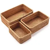 Natürliche Rattan-Aufbewahrungskörbe, Rechteckige Gewebte Obstkörbe, Weidenkörbe Veranstalter für Badezimmer, Wohnzimmer (3er-Set)