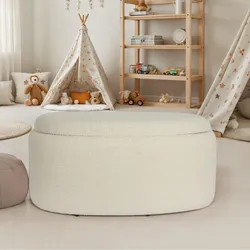Sitzhocker FineBuy Polsterhocker Stoff mit Stauraum oval 81 cm Creme modern