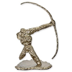 Casa Padrino Luxus Aluminium Deko Skulptur Herkules mit Bogen Silber 34,3 x 24,8 x H. 51,5 cm - Aluminium Deko Figur - Wohnzimmer Deko - Schreibtisch Deko