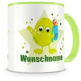 Samunshi® Kindertasse mit Namen Tasse Schul Monster Personalisierte Tasse mit Namen Kinder Kinderbecher mit Namen Kindergarten grün 300ml