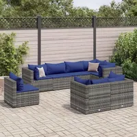 vidaXL 8-tlg Garten-Lounge-Set mit Kissen Grau Poly Rattan Modell 82