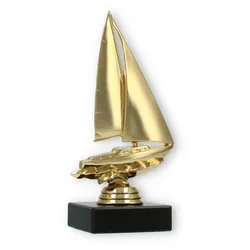 Pokal Kunststofffigur Segelboot gold auf schwarzem Marmorsockel 17,0cm