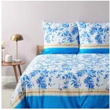 BASSETTI Fein Satin Bettwäsche Ibiscus Tattoo in blau | Gr.: 155 x 220 + 80 x 80 cm