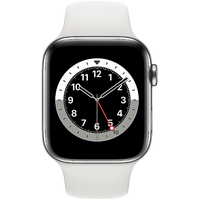 Apple Watch Series 6 GPS + Cellular 44 mm Edelstahlgehäuse silber, Sportarmband weiß