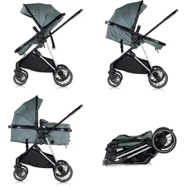 Chipolino Kinderwagen Aura 2 in 1 umbaubar Wickeltasche Sitz umkehrbar bis 22 kg tuerkis - Türkis