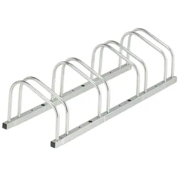 Relaxdays Fahrradständer Boden, für 4 Fahrräder, bis 50 mm Reifenbreite, Metall, Garage, Fahrrad-Aufstellständer, silber