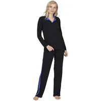 RAIKOU Damen Langarm Pyjama Schlafanzug Hausanzug Freizeitanzug sportlich mit V-Ausschnitt Langarm-Pullover (Königsblau,36/38) - 36-38