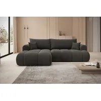 thematys Ecksofa mit Schlaffunktion und Bettkasten, L-Form, Cord und Bouclé + 2 Kissen, 260 x 165cm - Luxus Couch mit Bettfunktion mit Bonnellfedern grau