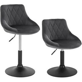 Woltu Barhocker 2er Set Tresenhocker Barsessel mit Rückenlehne aus Samt und Metall, Dunkelgrau - Dunkelgrau