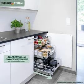 bremermann Teleskopschublade 30 cm mit Einlegeboden, Küchenschublade zum Nachrüsten, Vollauszug mit Teleskop-Schienen, ideal für Küche, Bad & Schlafzimmer, weiß