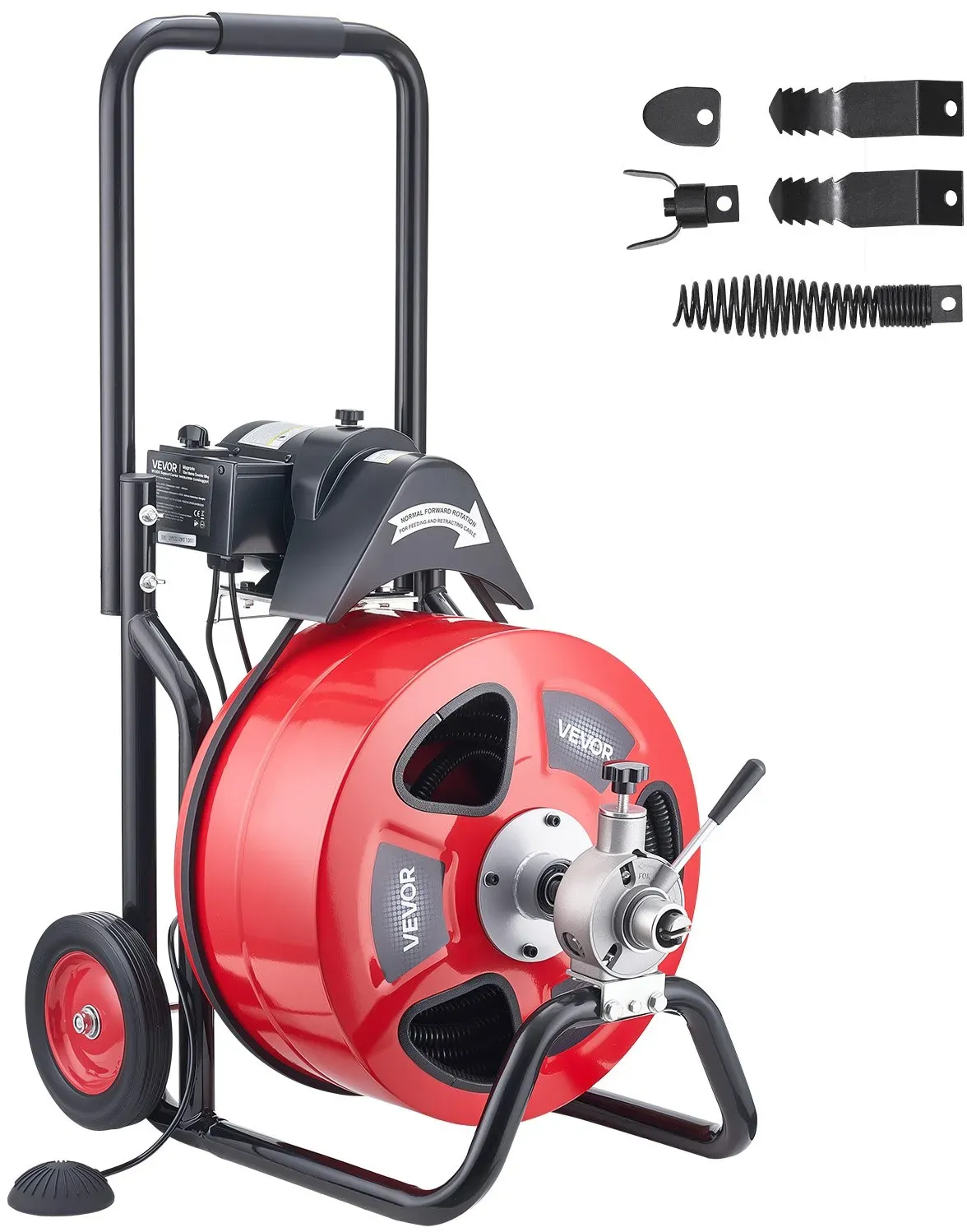 VEVOR Rohrreinigungsmaschine mit Automatischem Vorschub, 30m x 19mm Rohrreinigungsspirale mit Rollen, Elektr. Abflussreiniger für 100-200mm Rohre, Rohrreinigungsgerät für Abflüsse Toilette Waschbecken