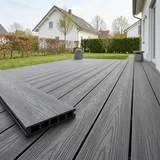 WPC Terrassendielen Komplettset 5 m2 Anthrazit | mit Unterkonstruktion & Klicksystem, 25×145 mm, 5-Kammer | rutschfest Terrasse Balkon | WoodoMyk... - Dunkelgrau