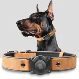 AirTag Hundehalsband, Leder, mit Airtag-Halterung, IPX8, wasserdicht, reflektierend, hochwertig, verstellbar, weich gepolstert, GPS-Tracker-Halsbänder, passend für mittelgroße und große Hunde