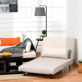Homcom Schlafsofa Sofabett Klappsofa verstellbar Rückenlehne nordisch skandinavisch 25D Schaumstoff Leinenimitat Cremeweiß 94 x 80 cm