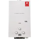 SUDEG 12L Gas Durchlauferhitzer,24KW LPG Warmwasserbereiter Instant Heißwasserbereiter Flüssiggas Durchlauferhitzer Warmwasserspeicher mit Plating-Duschkopf-Set,Weiß