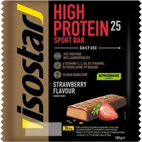 ISOSTAR – High Protein Riegel 25 Erdbeere – Energie-Riegel für Sportler mit Kohlenhydraten, Quelle für Vitamin B1, B2, B6, C, E & PP, Snack für Laufen, Radfahren & Trailrunning – 3x35 g