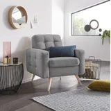 exxpo - sofa fashion Sessel EXXPO - SOFA FASHION "Nappa, Loungesessel, aktuelle Rückensteppung, bequem und modern", silber, B:81cm H:87cm T:78cm, Samtvelours (100% Polyester);Webvelours (100% Polyester), Sessel, Sessel, hoher Holzfuß