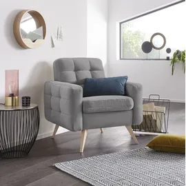 exxpo - sofa fashion Sessel EXXPO - SOFA FASHION "Nappa, Loungesessel, aktuelle Rückensteppung, bequem und modern", silber, B:81cm H:87cm T:78cm, Samtvelours (100% Polyester);Webvelours (100% Polyester), Sessel, Sessel, hoher Holzfuß