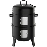KEYO GRILL Tragbarer Räucherofen - 342 Quadratzoll, Robuster 3-in-1-Holzkohlegrill mit 2 Edelstahlrosten & Eingebautem Thermometer, Campinggrill für Garten, Schuppen, Terrasse