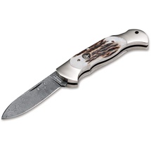 boker manufaktur solingen Böker Manufaktur Solingen Unisex – Erwachsene Scout Spearpoint Hirschhorn Damast Taschenmesser, Silber, 18,2 cm