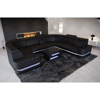 Sofa Dreams Wohnlandschaft Couch Sofa Leder Positano U Form Ledercouch, Ledersofa mit LED, mit Stauraum, Designersofa schwarz