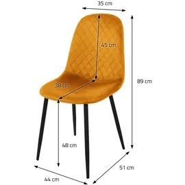 ML-Design 4er Set, Senfgelb, Küchenstuhl mit Samtbezug,