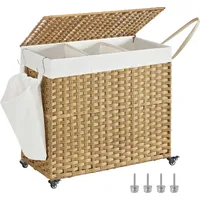 Songmics Wäschekorb, mit Deckel, herausnehmbar naturfarben