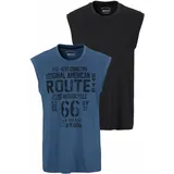 MAN'S WORLD Muscleshirt MAN'S WORLD, Herren, Gr. XL (56/58), schwarz (blau, schwarz), Single Jersey, Obermaterial: 100% Baumwolle, bedruckt, Basic, regular fit, Rundhals, Shirts, ärmellos, bedruckt, Rundhalsausschnitt, aus 100% Baumwolle, Topseller