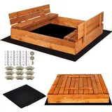 SPRINGOS Holzsandkasten mit Sitzbänken 120 x 120 cm imprägniert braun