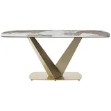 Vente-Unique Esstisch, Grau, Weiß, Glas, Keramik, 6-Sitzer, Rechteckig, 180x76x90 cm, Esszimmer, Tische, Esstische