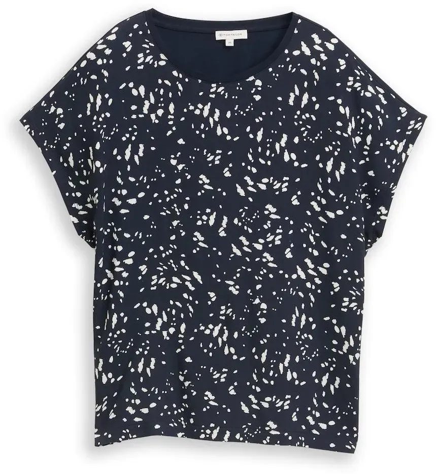 TOM TAILOR Damen T-Shirt im Material-Mix, blau, Gemustert, Gr. L