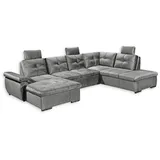 ed exciting design Wohnlandschaft Alija U-Form frei im Raum stellbar, Schlaffunktion, Kopfstützen, grau