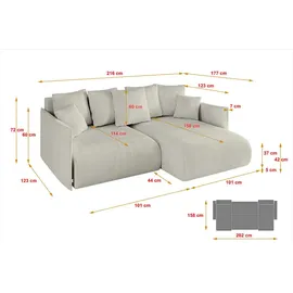 altdecor Ecksofa Cord 4-Sitzer Creme
