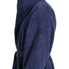Bruno Banani Herrenbademantel BRUNO BANANI "Clement, ideal für Sauna & Spa, Hotelbademantel, Morgenmantel" Gr. L, blau (marine), L:125cm, Walkfrottier, Hausmäntel, 100% Baumwolle, einfarbig, glänzende Streifen-Bordüre, Taschen, S-4XL