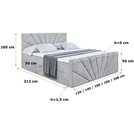 altdecor Boxspringbett mit Fußteil, H3 Matratze und Topper - 160x200 cm - MILTIO-Z - Hellgrau Samt - Polsterbett mit Bettkasten und Lattenrost, Be... - Hellgrau