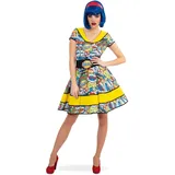 KarnevalsTeufel Damenkleid Pop Art Comic 50er 60er Jahre Rockabilly Retro Kleid Vintage Cocktailkleid Damenkostüm (42)