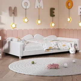 XDOVET Kinderbett Polsterbett 90 x 200 cm Teddystoff weiß