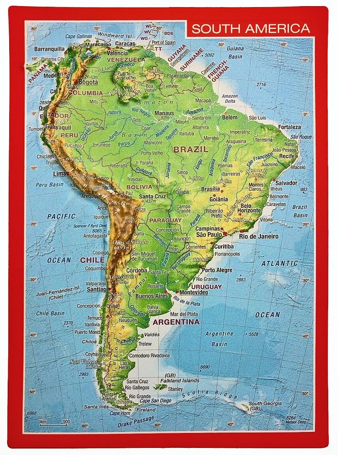 Georelief Reliefpostkarte Südamerika
