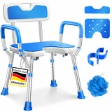 Kesser KESSER® Duschhocker mit Lehne höhenverstellbar in 6 Stufen 38-54cm Badhocker 150KG belastbar Duschstuhl Anti-Rutsch Füße & Matten Duschhilfe Senioren & Schwangere Duschsitz mit Brausehalterung