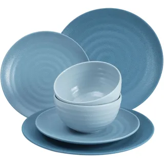 Melamin Camping Geschirr Set für 2 Personen 6 Teile - blau - Campinggeschirr Geschirrset Tafelgeschirr
