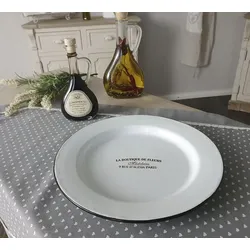 Teller AMBIENTE HAUS "Teller aus Emaille in Antikweiß", weiß, B:25cm H:2cm T:25cm, Speiseteller