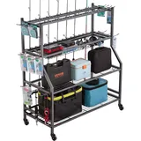 Vevor Angelrutenhalter für 15 Angelruten, rollbarer Rutenständer aus legierter Stahl für die Organisation und Lagerung, platzsparende Bodenständer Angelausrüstung, Geschenke für Angelfreunde