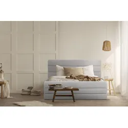 Polsterbett OTTO PRODUCTS "Merrit", beige, B:153cm H:124cm L:214cm, Struktur (70% recyceltes Polyester, 30% Polyester), Betten, Polsterbett Polsterbett ohne Bettkasten, Quernaht im Kopf- und Fußteil, in 5 Breiten, auch in 220 cm Länge