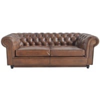 Casa Padrino Luxus Chesterfield Leder Schlafsofa Braun 240 x 102-220 x H. 76 cm - Echtleder Wohnzimmer Sofa - Echtleder Wohnzimmer Möbel - Luxus Leder Möbel