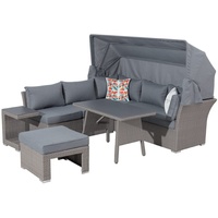 Mandalika Garden Dining Lounge Set/Daybed Relax, variabel stellbar mit Dach Furniture, Aluminium, Polyrattan, Grau, Groß