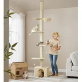 Feandrea Kratzbaum deckenhoch, 231-291 cm höhenverstellbarer xxl, hoher mehrstufiger Katzenkratzbaum, 11 cm dicke Stämme beige - Beige