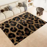 Generisch Waschbarer Teppich 160x230 cm Teppich, Wohnzimmer Tierdruck Leopard Kurzflor Teppich, Weiche Braun Teppich für Schlafzimmer rutschfest Teppich Flauschiger Teppich